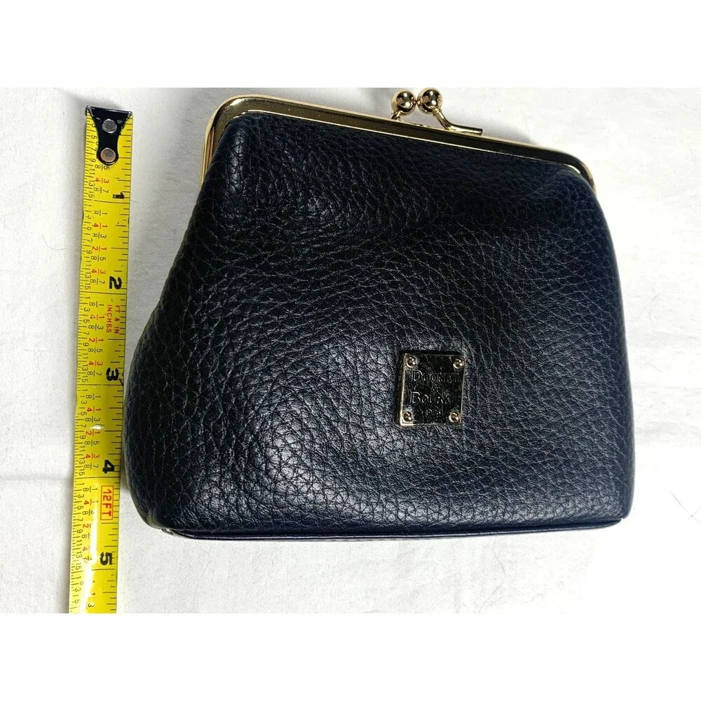 Dooney & Bourke Black Pebble Leather Kiss Lock Large Framed Wallet Coin Purse